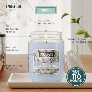 Candle-lite Scented Candles, Fresh Lavender Breeze, 18 oz Aromatherapy Candle with 110 Hour Burn Tim...