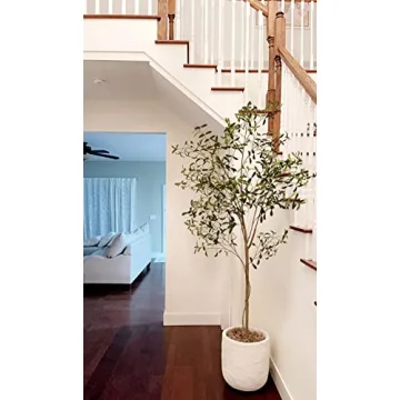 Phimos Artificial Olive Tree Tall Fake Potted Olive Silk Tree with Planter Large Faux Olive Branches and Fruits Artificial Tree for Modern Home Office Living Room Floor Decor Indoor (7FT)