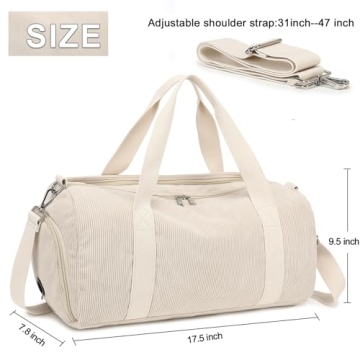 Duffle Bag for Gym Sports Women Girls Workout Travel Bag Weekender with Shoe Compartment and Wet Pocket (2-Corduroy-beige)