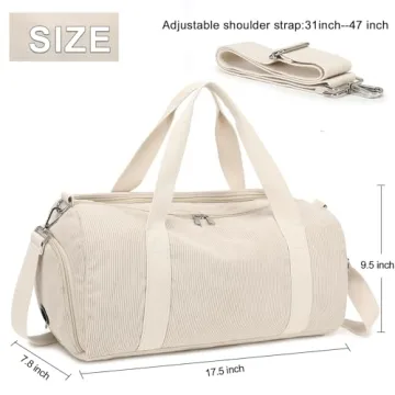 Duffle Bag for Gym Sports Women Girls Workout Travel Bag Weekender with Shoe Compartment and Wet Pocket (2-Corduroy-beige)