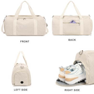 Duffle Bag for Gym Sports Women Girls Workout Travel Bag Weekender with Shoe Compartment and Wet Pocket (2-Corduroy-beige)
