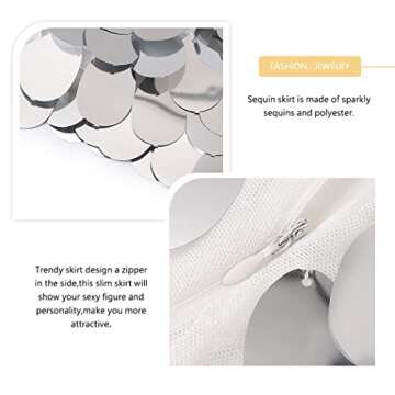 JEWEKY Sparkly Sequin Mini Skirt Silver Glitter Bodycon Dance Skirts Rave Party Club Skirt for Women