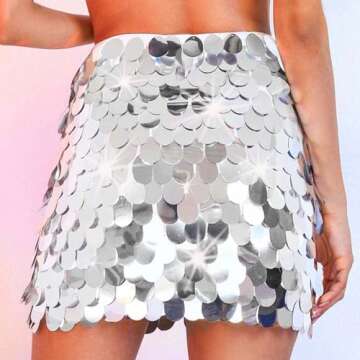 JEWEKY Sparkly Sequin Mini Skirt Silver Glitter Bodycon Dance Skirts Rave Party Club Skirt for Women