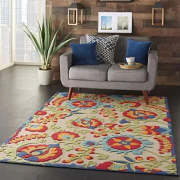 Nourison Aloha Indoor/Outdoor Multicolor 6' x 9' Area Rug, Easy Cleaning, Non Shedding, Bed Room, Living Room, Dining Room, Backyard, Deck, Patio (6x9)