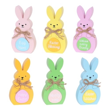 Charming Easter Bunny Wooden Signs - 6 Pcs Delightful Decor for Your Home