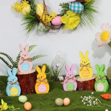 Easter Bunny Wooden Signs - 6 Pcs Adorable Decor
