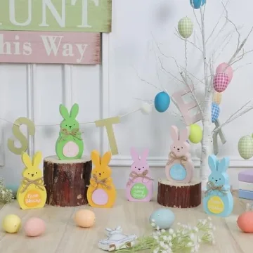 Easter Bunny Wooden Signs - 6 Pcs Adorable Decor