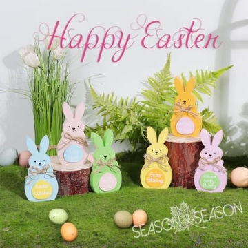 Easter Bunny Wooden Signs - 6 Pcs Adorable Decor