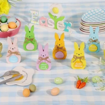 Easter Bunny Wooden Signs - 6 Pcs Adorable Decor