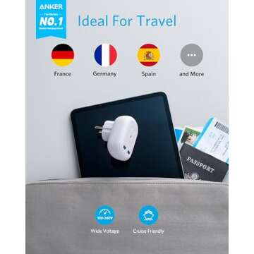 Anker European Travel, PowerExtend USB Plug International Power Adapter with 2 USB Ports and 1 Outle...