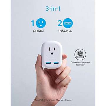 Anker European Travel, PowerExtend USB Plug International Power Adapter with 2 USB Ports and 1 Outlet, US to Most of Europe EU Spain Iceland Italy France Germany, Compact for Travel, Office