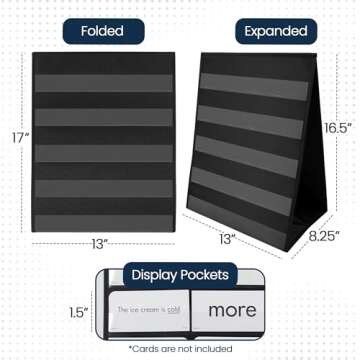 Essex Wares – 1 Pack - 13" Wide x 17" Tall Tabletop Pocket Chart, Black - Double Sided with 5 Stra...