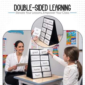Essex Wares – 1 Pack - 13" Wide x 17" Tall Tabletop Pocket Chart, Black - Double Sided with 5 Straps Each- Ultra-Durable Pocket Chart Stand for Classroom - Easy to Use, Reusable & Foldable