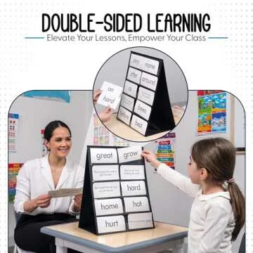 Essex Wares – 1 Pack - 13" Wide x 17" Tall Tabletop Pocket Chart, Black - Double Sided with 5 Straps Each- Ultra-Durable Pocket Chart Stand for Classroom - Easy to Use, Reusable & Foldable