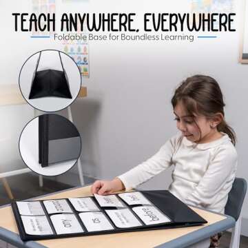 Essex Wares – 1 Pack - 13" Wide x 17" Tall Tabletop Pocket Chart, Black - Double Sided with 5 Straps Each- Ultra-Durable Pocket Chart Stand for Classroom - Easy to Use, Reusable & Foldable