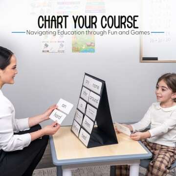 Essex Wares – 1 Pack - 13" Wide x 17" Tall Tabletop Pocket Chart, Black - Double Sided with 5 Straps Each- Ultra-Durable Pocket Chart Stand for Classroom - Easy to Use, Reusable & Foldable