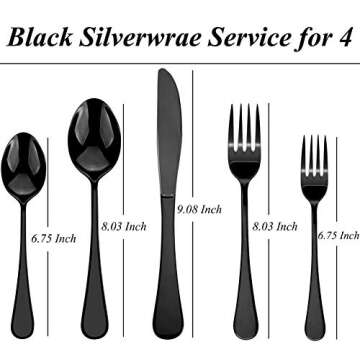 Black Silverware Set 20 Piece, Stainless Steel Flatware Set for 4, Cutlery Utensils Set Include Kniv...