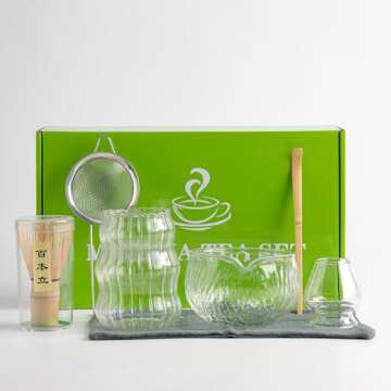 DWEHIXBUY 7Pcs Japanese Matcha Tea Set, Matcha Kit with Matcha Bowl (with Pouring Spout), Matcha Whi...