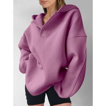 ANRABESS Womens Oversized Hoodies V Neck Sweatshirts Long Sleeve Pullover Casual Fall Teen Girls Preppy Clothes 2025 Trendy A1562 Dark Pink L