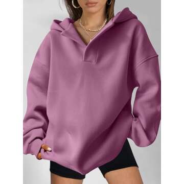 ANRABESS Womens Oversized Hoodies V Neck Sweatshirts Long Sleeve Pullover Casual Fall Teen Girls Preppy Clothes 2025 Trendy A1562 Dark Pink L