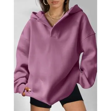 ANRABESS Womens Oversized Hoodies V Neck Sweatshirts Long Sleeve Pullover Casual Fall Teen Girls Preppy Clothes 2025 Trendy A1562 Dark Pink L