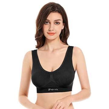 Fapreit Sports Bras for Women,3 Pack Comfortable Sleep Bras, Seamless Low Impact Workout Yoga Bras with Removable Pads