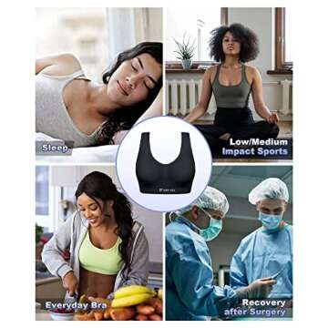 Fapreit Sports Bras for Women,3 Pack Comfortable Sleep Bras, Seamless Low Impact Workout Yoga Bras with Removable Pads