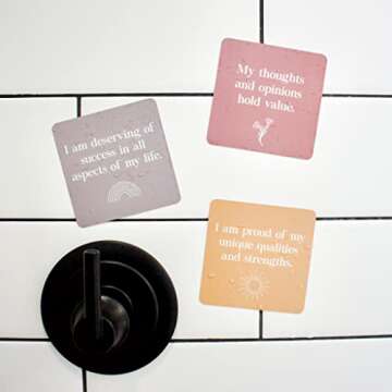 Shower Affirmation Cards Waterproof (Set of 20, 3.5" x 3.5") | Daily Affirmation Cards for Women w/Zipper Bag | Positive Affirmations Cards for Shower or Mirror | Affirmations for Women