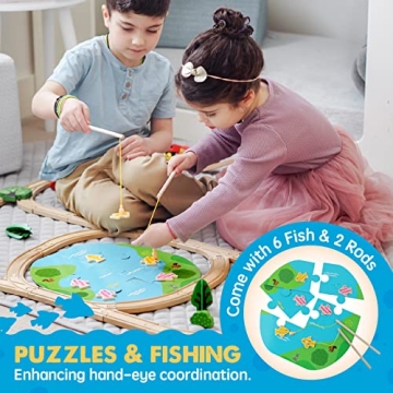 Tiny Land 110PCS Wooden Train Set for Kids 3-8 Years Old