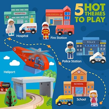 Tiny Land 110PCS Wooden Train Set for Kids 3-8 Years Old