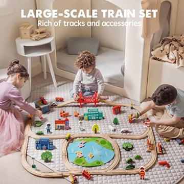 Tiny Land 110PCS Wooden Train Set for Kids 3-8 Years Old