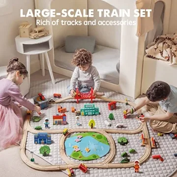 Tiny Land 110PCS Wooden Train Set for Kids 3-8 Years Old
