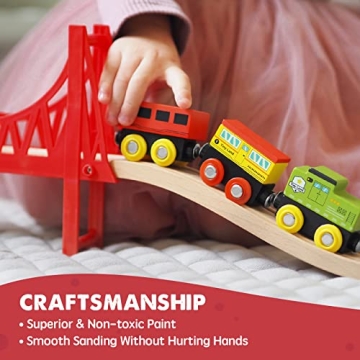 Tiny Land 110PCS Wooden Train Set for Kids 3-8 Years Old