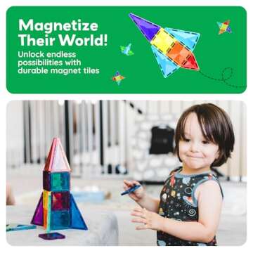 PicassoTiles 80 Piece Mini Size Magnetic Tiles Sensory Magnet Toys Diamond Series Construction Building Blocks Set STEM Learning Travel Size Educational Toy for Kids Boys Girls Toddlers Age 3+ PTM80