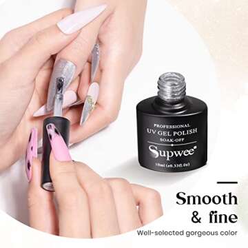 SUPWEE 10ml Silver Universal Bright Glitter Cat Eye Gel Magnetic Nail Polish Gel Art Manicure DIY at Home Soak Off UV Gel with Magnet