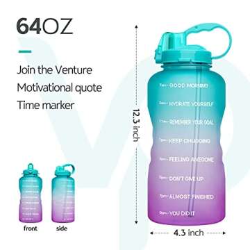 Venture Pal 64 OZ Water Bottle with Motivational Time Marker & Straw - Leakproof BPA Free Reusable Flip Top Water Bottle for Sports and Fitness Enthusiasts