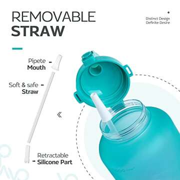 Venture Pal 64 OZ Water Bottle with Motivational Time Marker & Straw - Leakproof BPA Free Reusable Flip Top Water Bottle for Sports and Fitness Enthusiasts