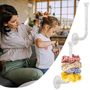 QUPIVA 4Pcs Headband Holder Stand Scrunchie Organizer, Girls Hair Accessories Organizer Storage for Headband Hairband Hair Ties, Clear Glitter Adhesive Scrunchy Holder Scrunchie Storage