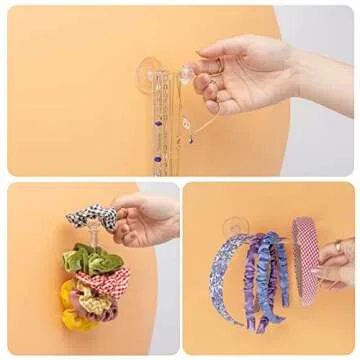 QUPIVA 4Pcs Headband Holder Stand Scrunchie Organizer, Girls Hair Accessories Organizer Storage for Headband Hairband Hair Ties, Clear Glitter Adhesive Scrunchy Holder Scrunchie Storage