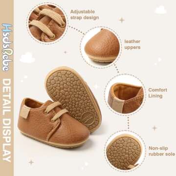 HsdsBebe Baby Boys Girls Oxford Shoes PU Leather Soft Rubber Sole Sneakers Anti-Slip Toddler Ankle Boots Infant Walking Shoes Moccasins(6-12 Months) A/Brown