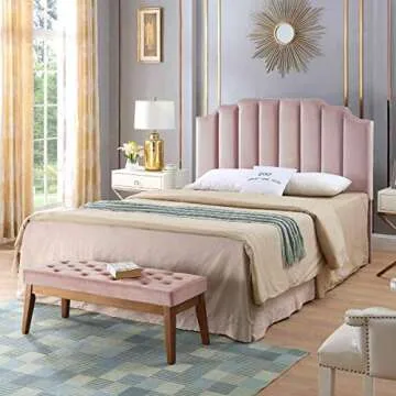 Modern Pink Velvet Upholstered Headboard for Queen Beds