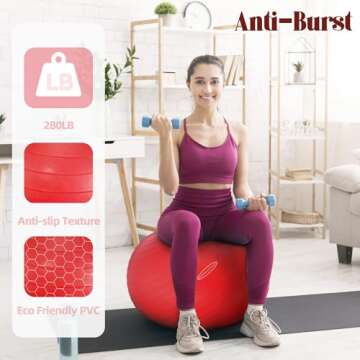Fitvids Anti-Burst and Slip Resistant Exercise Ball Yoga Ball Fitness Ball Birthing Ball with Quick Pump, 2,000-Pound Capacity, Red, 22-inch, M