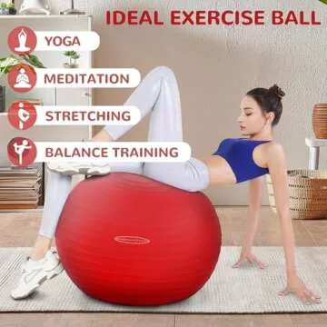 Fitvids Anti-Burst and Slip Resistant Exercise Ball Yoga Ball Fitness Ball Birthing Ball with Quick Pump, 2,000-Pound Capacity, Red, 22-inch, M