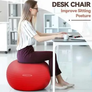 Fitvids Anti-Burst and Slip Resistant Exercise Ball Yoga Ball Fitness Ball Birthing Ball with Quick Pump, 2,000-Pound Capacity, Red, 22-inch, M