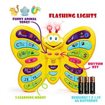 Preschool ABC Learning Toy, Interactive Educational Butterfly Toy for Toddlers, Animal Sounds & Music, Early Development See and Say Baby Toys for 3 Year Old Boys & Girls