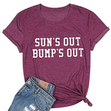 Sun's Out Bumps Out Maternity Tops Funny Pregnancy Short Sleeve T-Shirt Tees Blouse Size S (Red)