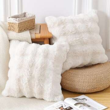 MADIZZ Pack of 2 Thick Plush Wool Throw Pillow Covers 18x18 Inch Cream Soft Neutral Decorative Throw...