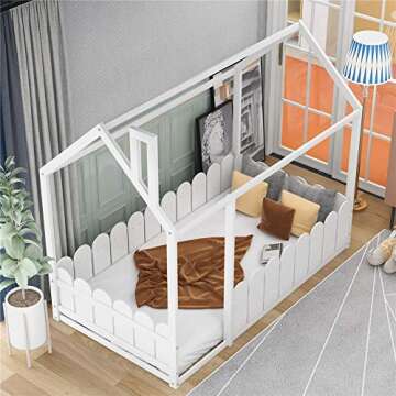 Charming Twin Size Wood House Bed for Kids - Multi-Purpose