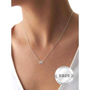 Small Letter Necklace Initial S Alphabet Minimalist dainty 925 Sterling Silver Pendant Necklace Birt...