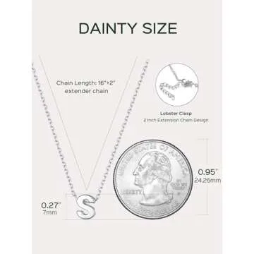 Small Letter Necklace Initial S Alphabet Minimalist dainty 925 Sterling Silver Pendant Necklace Birthday Gifts for Her Personalized Jewelry